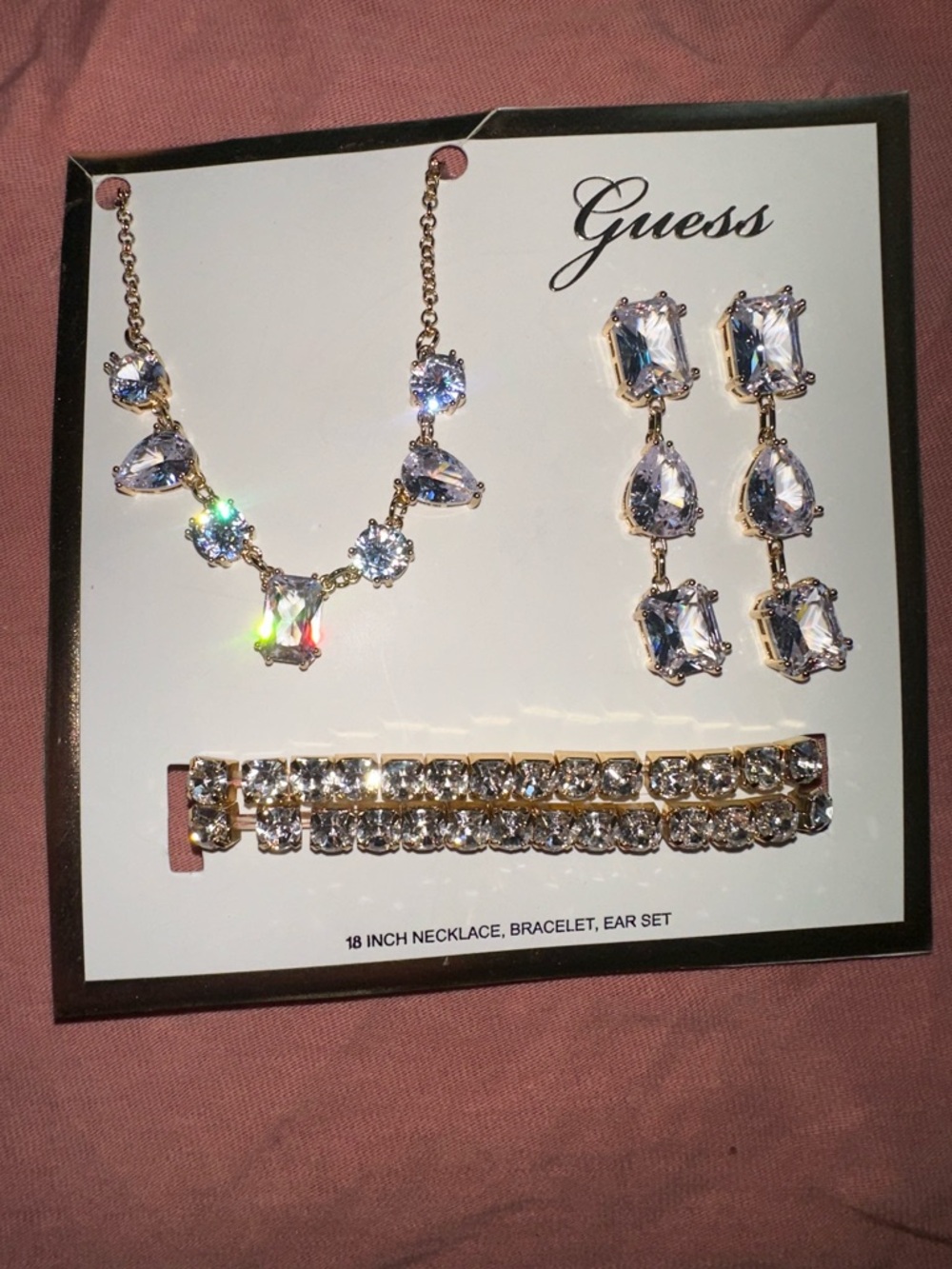 Guess Gold-Tone Necklace, Bracelet & Dangle Earrings with Clear Stones